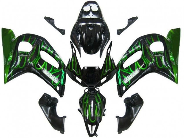 1998-2002 Black Green Flame Yamaha YZF R6 Fairings 1998-2002 Black Green Flame Yamaha YZF R6 Fairings