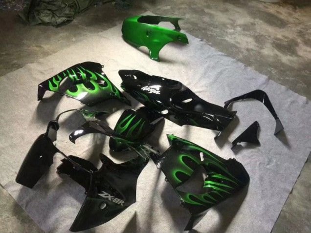 2000-2001 Glossy Black Green Flame Kawasaki Ninja ZX9R Fairings 2000-2001 Glossy Black Green Flame Kawasaki Ninja ZX9R Fairings