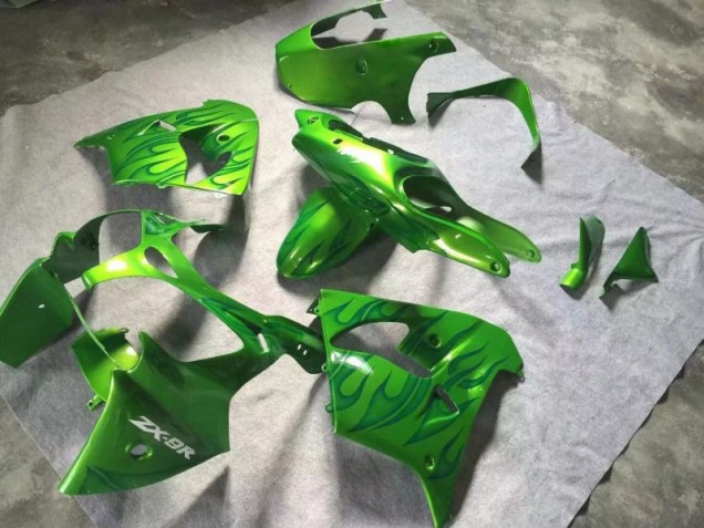 2000-2001 Green Green Flame Kawasaki Ninja ZX9R Fairings 2000-2001 Green Green Flame Kawasaki Ninja ZX9R Fairings