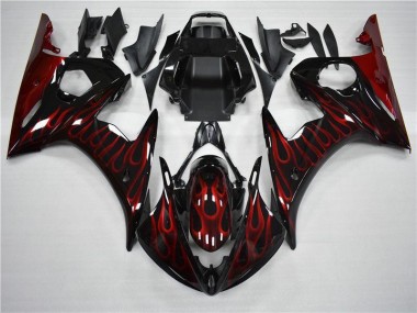 2003-2005 Black Red Flame Yamaha YZF R6 Fairings