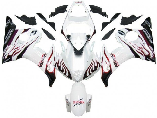 2003-2005 White Black Red Flame Yamaha YZF R6 Fairings 2003-2005 White Black Red Flame Yamaha YZF R6 Fairings