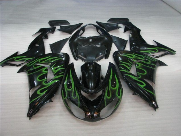 2006-2007 Black Green Flame Kawasaki Ninja ZX10R Fairings 2006-2007 Black Green Flame Kawasaki Ninja ZX10R Fairings