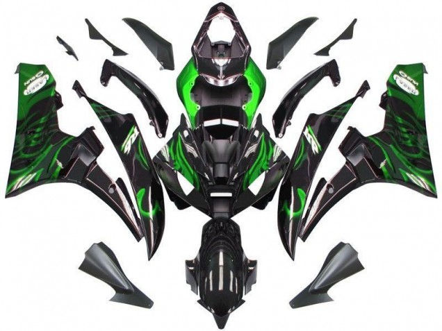2006-2007 Black Green Flame Yamaha YZF R6 Fairings 2006-2007 Black Green Flame Yamaha YZF R6 Fairings