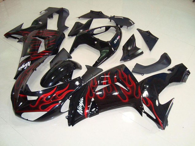 2006-2007 Black Red Flame Kawasaki Ninja ZX10R Fairings
