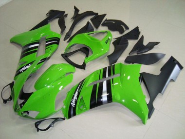 2007-2008 Green and Silver Stripe Kawasaki Ninja ZX6R Fairings