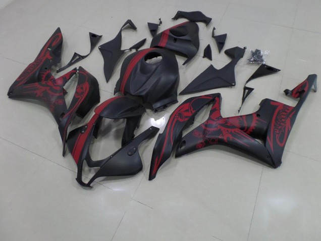 2007-2008 Matte Black Red Skull with Stripe Honda CBR600RR Fairings 2007-2008 Matte Black Red Skull with Stripe Honda CBR600RR Fairings