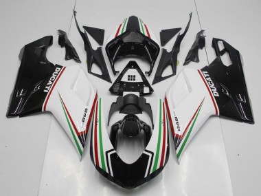 2007-2012 Black Green and White Ducati 848 1098 1198 Fairings