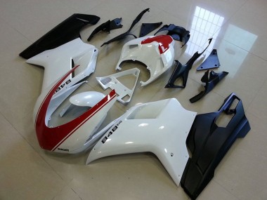 2007-2012 Matte Black White with Red Stripe Ducati 848 1098 1198 Fairings