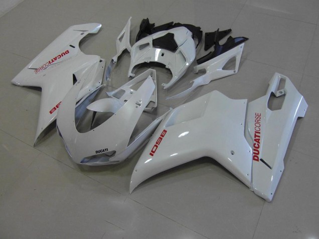 2007-2012 Pearl White with Red Decals Ducati 848 1098 1198 Fairings 2007-2012 Pearl White with Red Decals Ducati 848 1098 1198 Fairings
