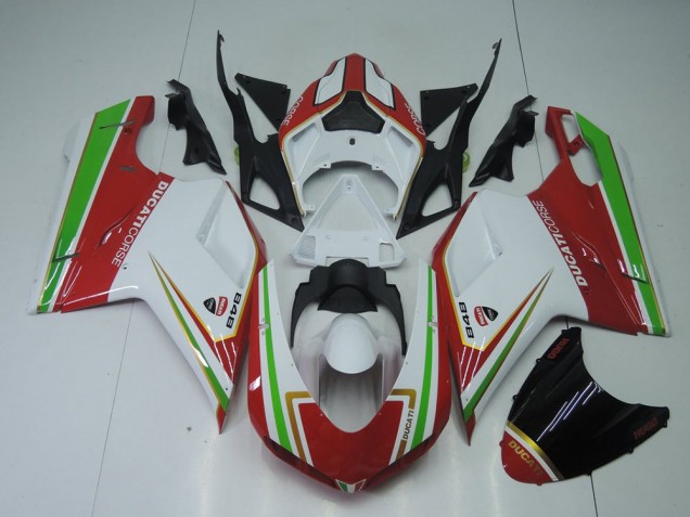 2007-2012 Red White and Green Ducati 848 1098 1198 Fairings 2007-2012 Red White and Green Ducati 848 1098 1198 Fairings
